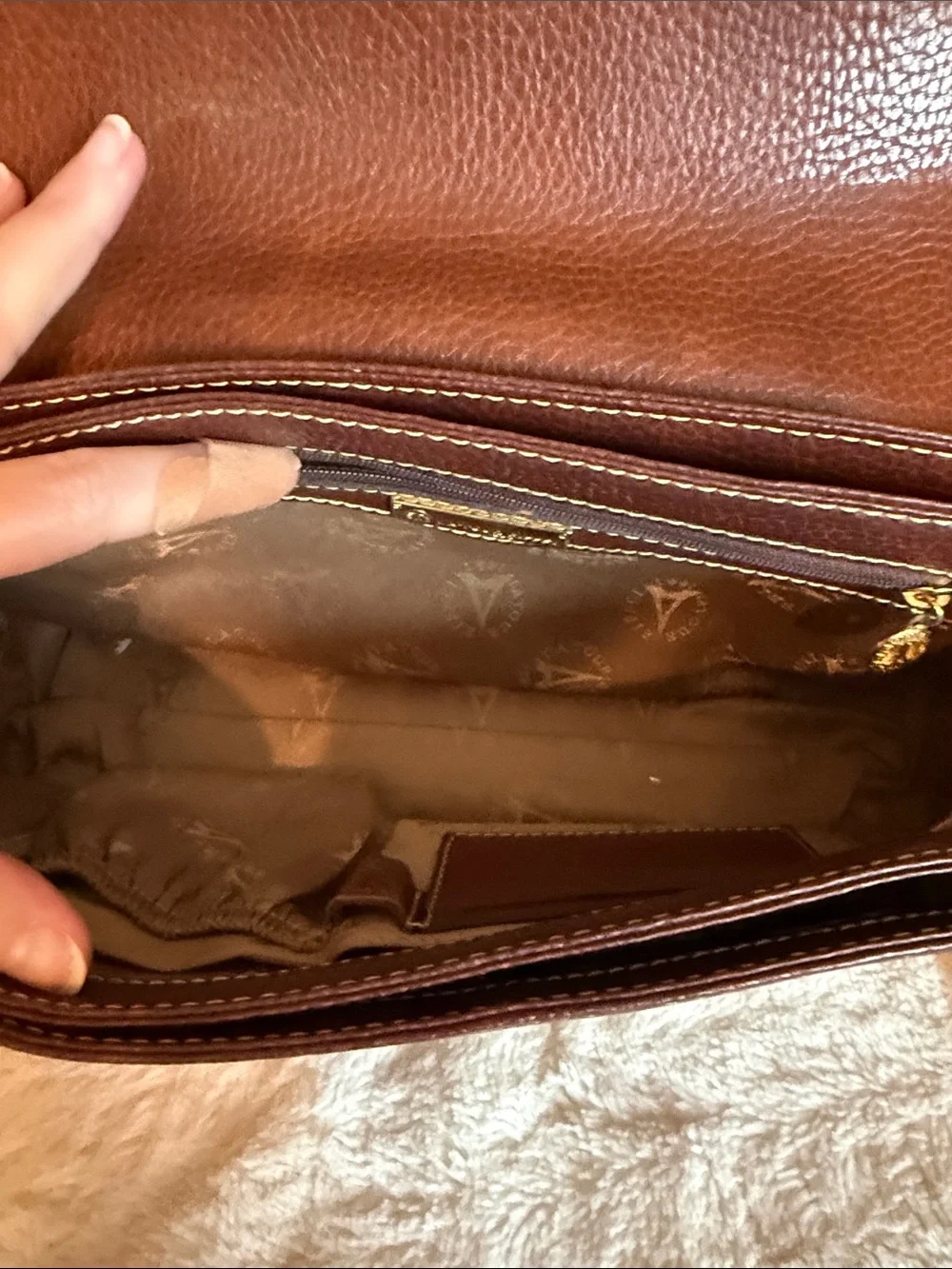 La Tour Eiffel Paris Brown Pebbled Leather Shoulder Bag and Wallet Set Dust Bag